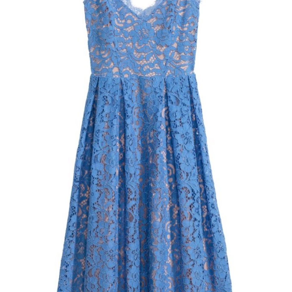 H&M Blue Midi A-line Dress with V-neck for Wedding Guest